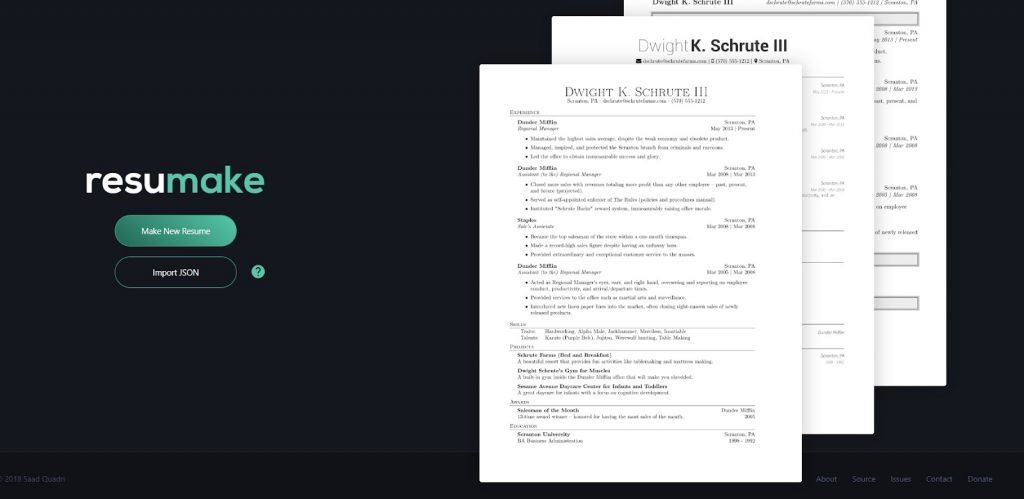 Resumake สำหรับสร้าง resume ที่เน้นความเรียบง่าย